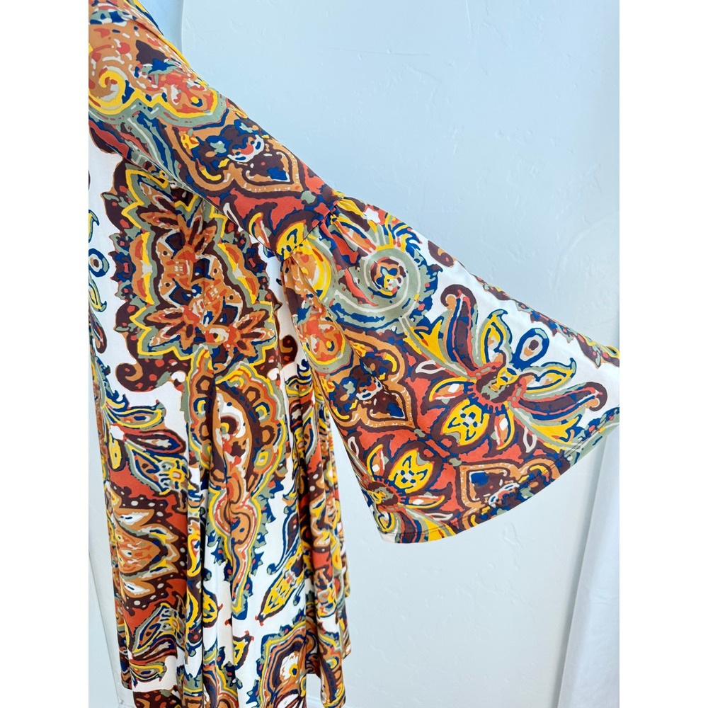 Haani Boho Retro Psychedelic Paisley Bell Sleeve Keyhole Tunic Mini Dress M - Picture 5 of 8